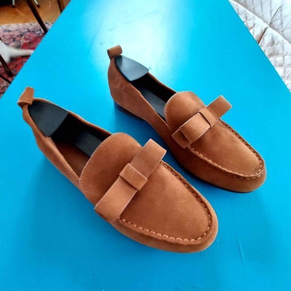 Coach Tan Suede Loafers with Bow